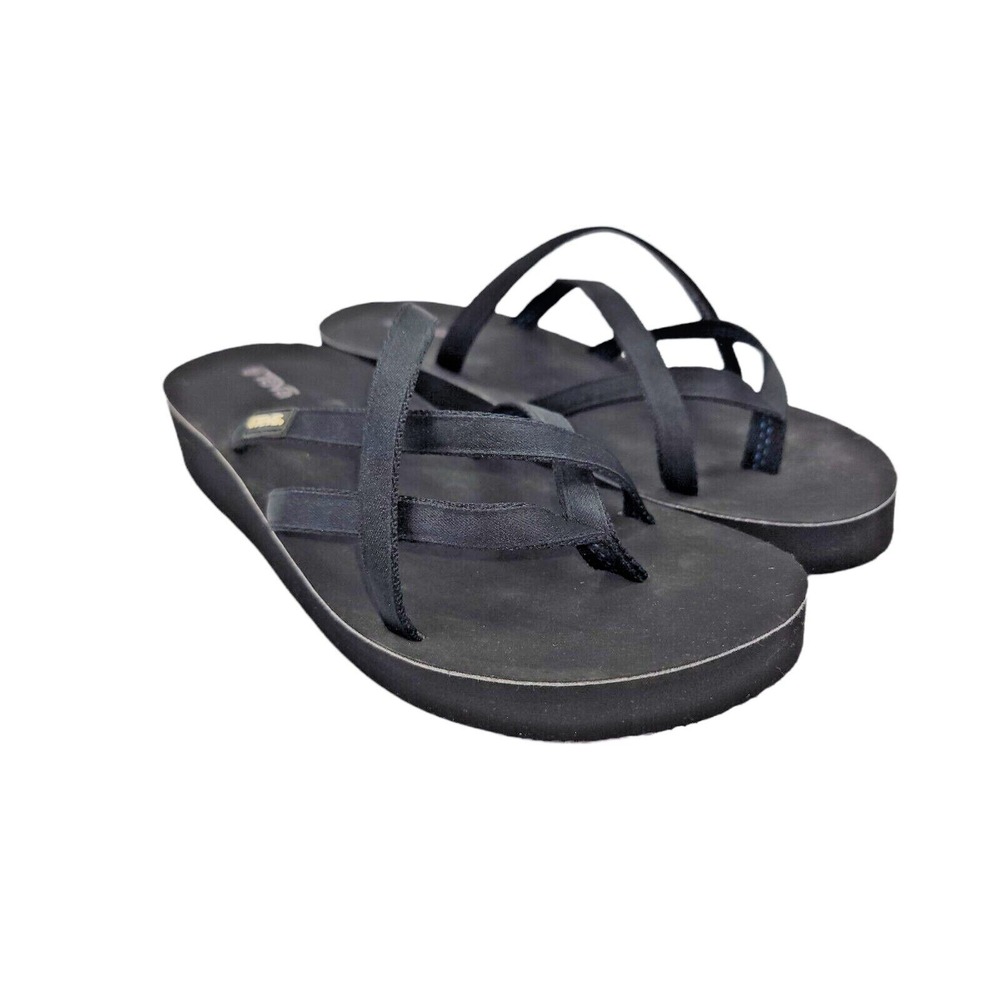 Teva Mandalyn Women's Black Strappy Wedge Platform Flip Flops Sandals Sz 10 W